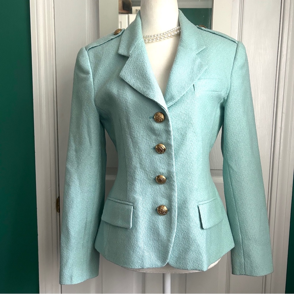 Neiman Marcus Mint Green Wool Blazer with Gold Buttons size 4 NWOT